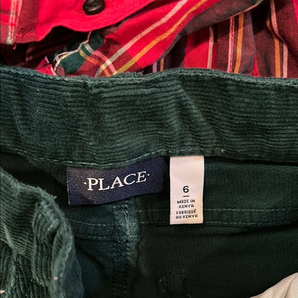 The Children's Place Red Plaid Shirt and Green Pants Set - Picture 3 of 3